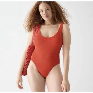 J. Crew Women's Scrunchie Scoop Neck One Piece Swimsuit Sz 24 Orange Resort